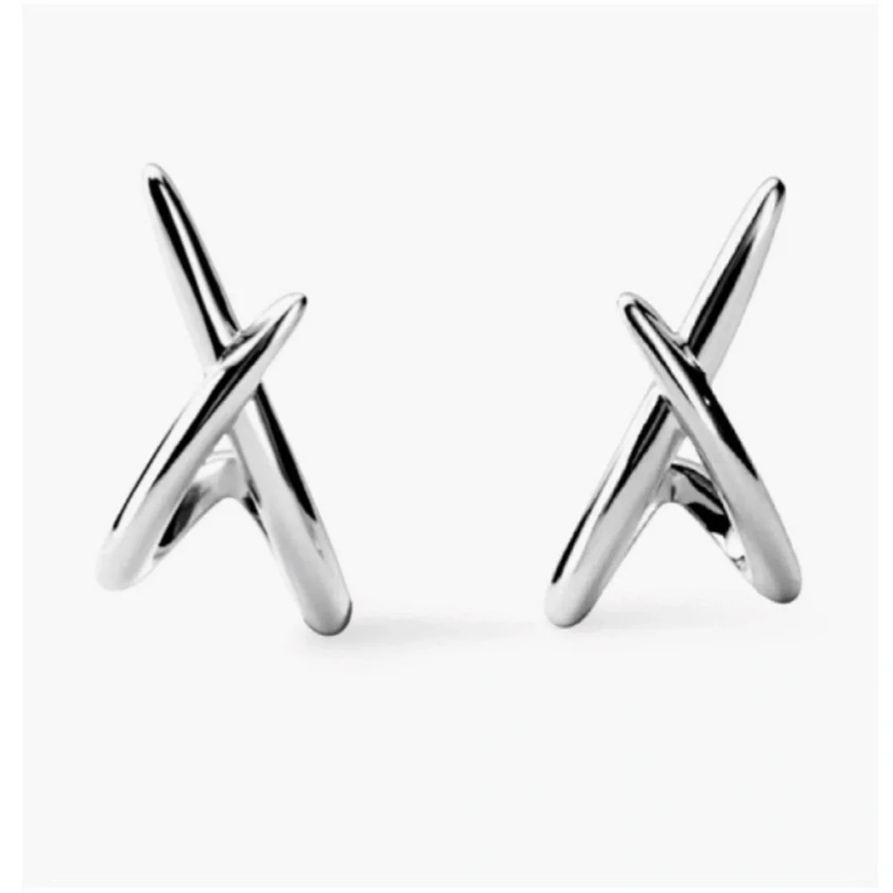 New! Anthropologie Sloane Silver Criss Cross Earrings (1065) NWOT